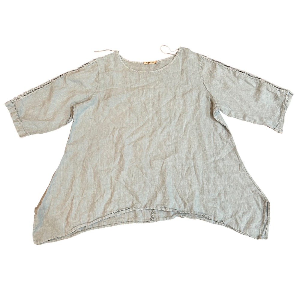 Valentina Naldi Linen Top Womens Light Blue Ladder Lace Sharkbite Tunic 2X